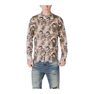 Gianni Lupo Bloemen Mandarin Kraag Shirt - Heren - Casual Overhemden - Veelkleurig - M - Katoen - Overhemden