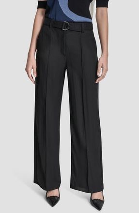 DKNY Belted Wide Leg Pants in Black at Nordstrom, Size 12
