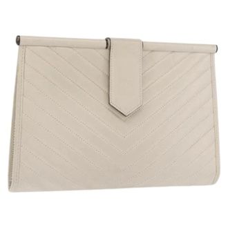 Saint Laurent Pre-owned Clutches, female, White, Size: ONE SIZE Pre-owned Leather Clutch