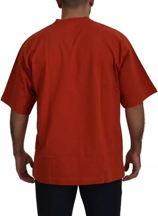 Dolce & Gabbana Red Logo Embroidery Crewneck Cotton Mens T-shirt (Pre-Owned)