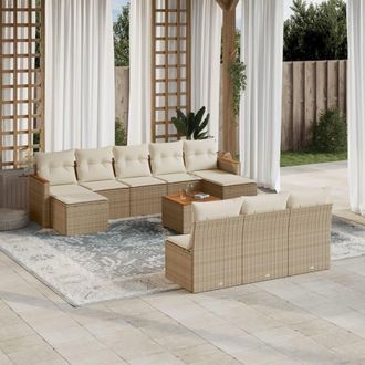 vidaXL Set De Sof&aacute;s De Jard&iacute;n 11pzas Con Cojines Rat&aacute;n Sint&eacute;tico Beige Vidaxl