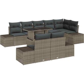 vidaXL Garden Sofa Set with Storage 9 pcs Grey Poly rattan vidaXL