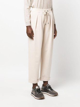 Brunello Cucinelli Pleated Cotton Joggers - Ivory