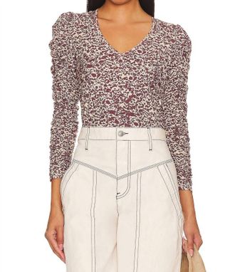 Nation Ltd Renee Shirred Sleeve V-Neck Top In Masquerade