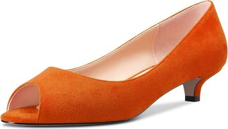 Castamere Women Low Kitten Heel Peep Open Toe Sandals Slip-on Wedding Dress 3.5 CM Heels Orange Suede 5.5 UK