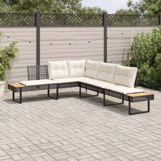 vidaXL Divano da Giardino con Cuscini a l Nero in Polyrattan e Acacia - Vidaxl