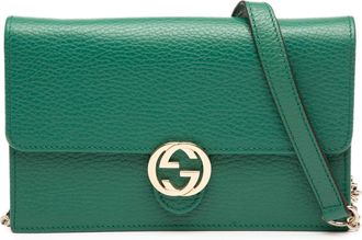 Gucci Pre-owned Womens Interlocking G Dollar Calfskin Wallet On Chain - Dark Green Leather - One Size