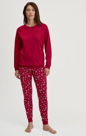 CALIDA Schlafanzug CALIDA Family & Friends, Damen, Gr. XS (36/38), deep rot, Interlock, Obermaterial: 100% Baumwolle, bedruckt, bequem normal, Rundhals, ange