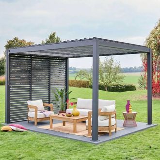 Sweeek Louvered Pergola Aluminium 4 X 3m & 3 100cm Louver Panels in Grey
