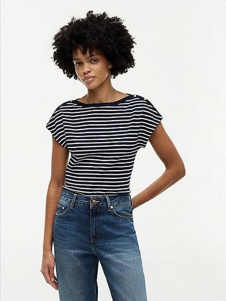 Tommy Hilfiger Gold-Tone Button Boat Neck T-Shirt