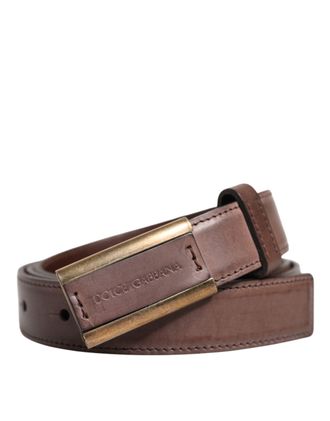 Dolce & Gabbana Brown Calf Leather Antique Buckle Mens Belt