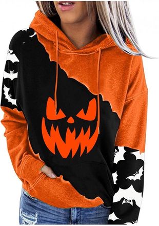 Generic Womens Halloween Hoodie Blanket Women Halloween Sweatshirt For Women 2024 Halloween Scary Pumpkin Graphic Print Long Sleeve Hoodies Casual Womens Hall