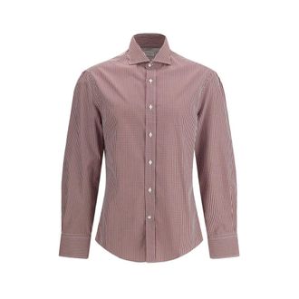 Brunello Cucinelli Casual Shirts, male, Red, XL, Slim fit cotton check shirt