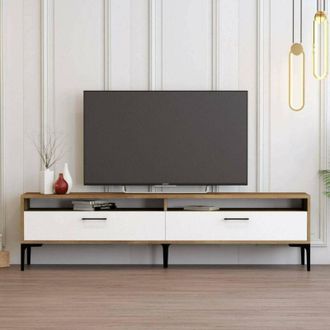 Dmora Dmora - Mueble De Televisi&oacute;n Eltanin, Aparador De Sal&oacute;n, Mueble Bajo Para Tv, Base De Pared Equipada, 47x35h180 Cm, Nogal Y Blanco, Con Embalaje Refor