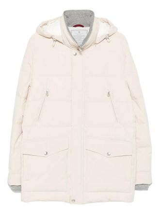 Brunello Cucinelli hooded puffer jacket - men - Polyamide/Nylon/Elastane/Virgin Wool/Cashmere/Silk/Goose Down/Goose Feather - 4XL - Neutrals