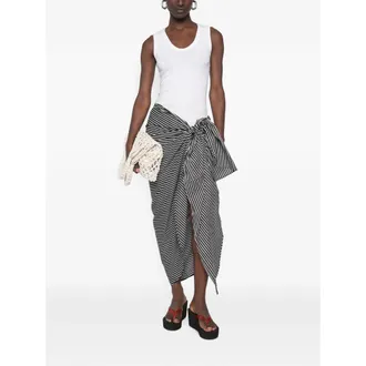 Frankie Shop Womens Asymmetric Wrap Skirt Thira Striped Cotton Black-White & Draped Black/white