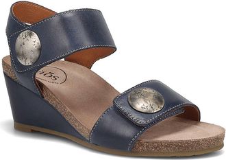Taos Womens Carousel 3 Leather Wedge Sandal In Dark Blue Leather