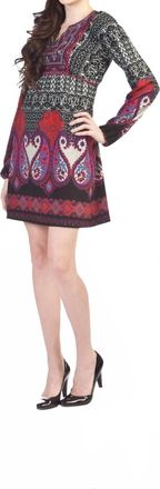 Papillon Long Sleeve Paisley Border Print Sweater Dress In Multi