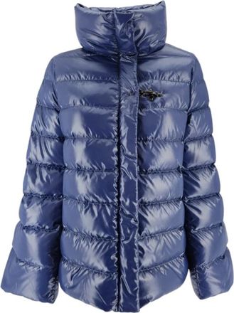 Fay Blauwe Dames Puffer Jas met Haaksluiting - Dames - Winterjassen - Blauw - L - Wol - Jassen