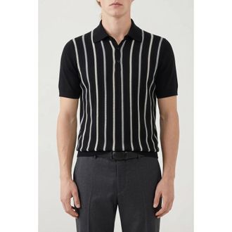 Brunello Cucinelli Black Striped Cotton Polo Shirt, Brand Size 48 (US Size 38)