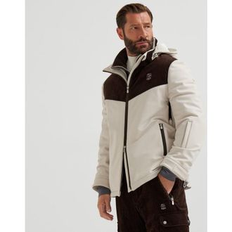 Brunello Cucinelli Mens Off White And Brown Colorblock Jacket, Size XS