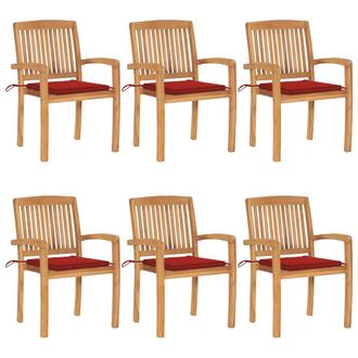 vidaXL Sillas De Jard&iacute;n Apilables 6 Uds Madera De Teca Con Cojines Vidaxl