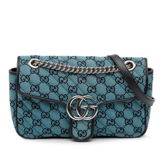 Gucci Pre-owned Womens Medium Gg Marmont Matelasse Diagonal Canvas Shoulder Bag - Marine Textile - One Size