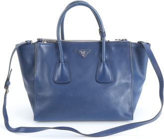 Prada Blue Leather Shoulder Bag Tote Bag (Pre-Owned)