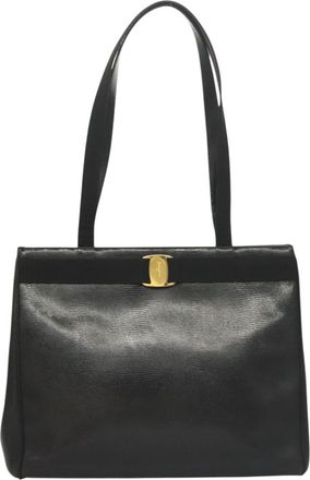 Ferragamo Vara Black Leather Tote Bag (Pre-Owned)