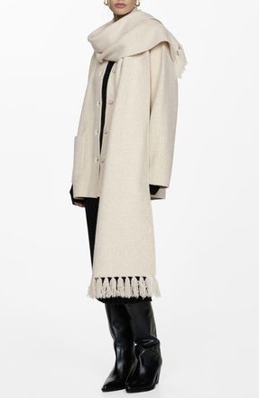 Mango Felt Coat with Removable Scarf Detail in Ecru at Nordstrom, Size Medium