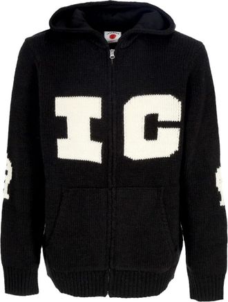 Icecream Icecream, Truien & Vesten, Heren, Zwart, M, Wol, Hardlopende Hond Jacquard Hoodie Sweater