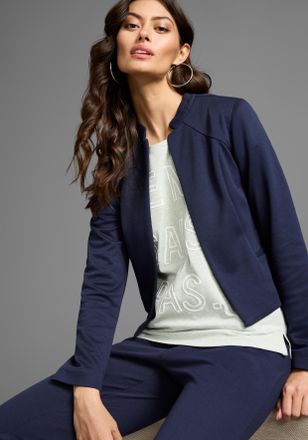 Laura Scott Kurzblazer LAURA SCOTT, Damen, Gr. 34, blau (marine), Web, Obermaterial: 60% Baumwolle, 40% Polyester. Futter: 100% Polyester, unifarben, figurbetont 