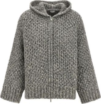 PESERICO Alpaca Blend Hooded Cardigan - Dames - Vesten - Grijs - M - Polyester - Truien & Vesten