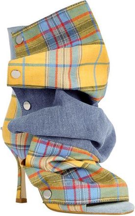 Azalea Wang Birdsong Open Toe Denim Bootie in Yellow Multi at Nordstrom, Size 7.5