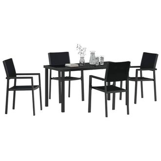 Berkfield Home Modern 5 Piece Garden Dining Set Black Poly Rattan