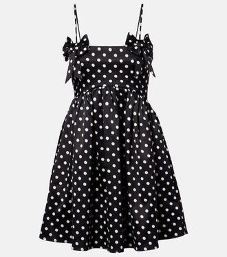 Ganni Bow-detail polka-dot satin minidress