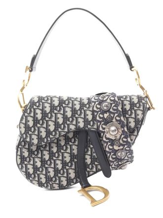Dior Borsa a spalla Saddle Oblique jacquard anni 2010 - Blu