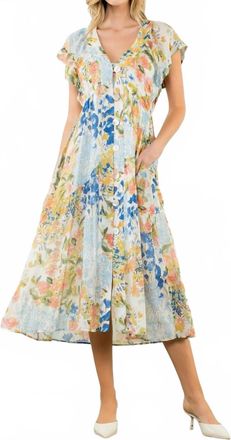 THML Clothing Buttoned Botanica Dress In Blue