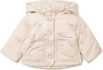 Lola Cherry Embroidered Removable Hood Snap Front Coat in Linen at Nordstrom, Size 18M