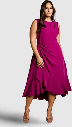 Coast Plus Crepe Ruffle Midi Dress in Berry at Nordstrom, Size 14