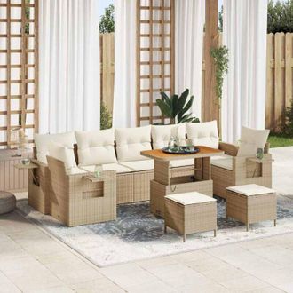 vidaXL Vidaxl - Conjunto De Sof&aacute; De Jard&iacute;n 10 Pcs Beige Y Crema 90 X 55 X 71 Cm