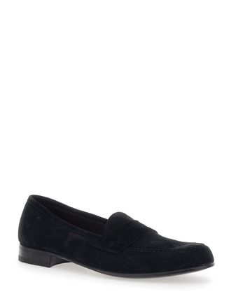 Lidfort Mens Loafers Rounded Toe Blue Suede Calf Leather