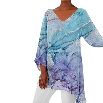 Generic Womens Tops Ruffle 3/4 Sleeve Tops Ladies Uneven Hem Tops V Neck Sequin Tops Glitter Sparkly Dress Shirt Casual Loose Fit Tunic Tops Summer Stylish Wo