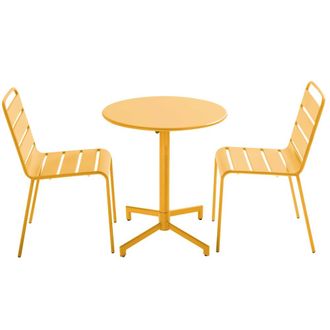 Oviala Conjunto de mesa y 2 sillas de jard&iacute;n en metal amarillo