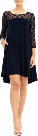 Nina Leonard Womens Sheer Polka Dot High Low Dress - Medium