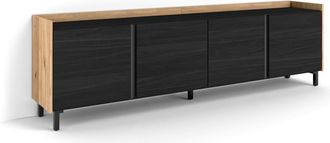 Skraut Home Mueble tv efecto madera negro y roble 207x35x61cm con patas
