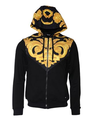 Versace Mens Barocco Zipup Hoodie - Black Cotton - Size X-Large