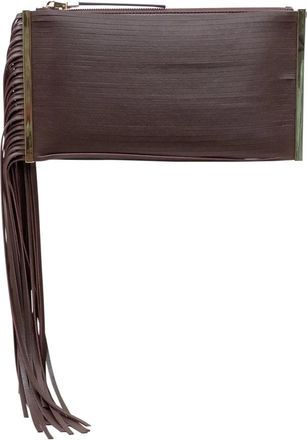 Elisabetta Franchi Fringed Leather Clutch - Dames - Schoudertassen - Bruin - ONE Size - Leer - Tassen