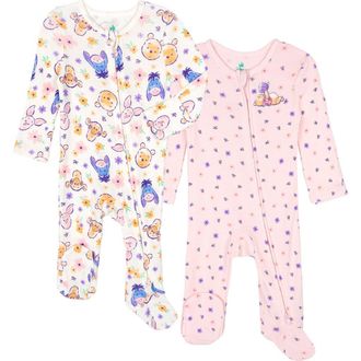 Disney Winnie the Pooh Baby Girls 2-Pack Footed Sleep N Play Coveralls in Pooh Pink Ivory at Nordstrom, Size 24M