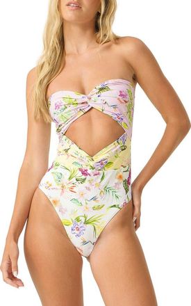 PQ Swim Margeaux Twist Front Cutout One-Piece Swimsuit in Paradise Bloom at Nordstrom, Size Medium